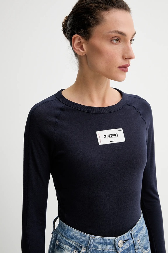 Bavlnené tričko s dlhým rukávom G-Star Embro patch slim tmavomodrá D27740.D961