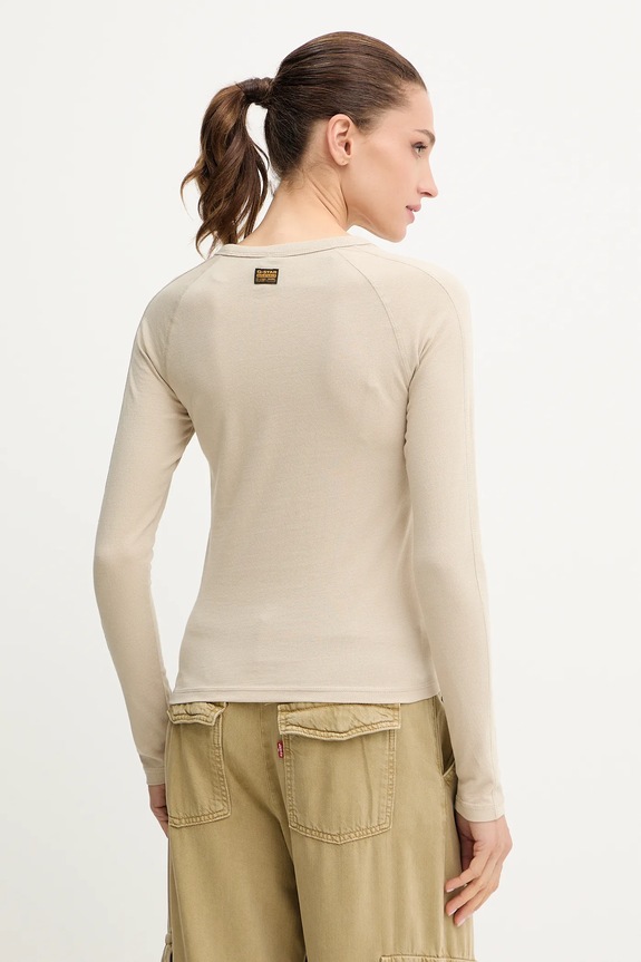 Oblečenie Bavlnené tričko s dlhým rukávom G-Star Embro patch slim D27740.D961 béžová