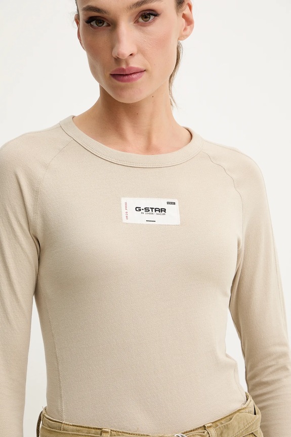 Bavlnené tričko s dlhým rukávom G-Star Embro patch slim béžová D27740.D961