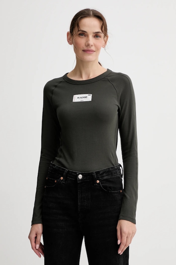 G-Star longsleeve din bumbac Embro patch slim imprimeu verde D27740.D961