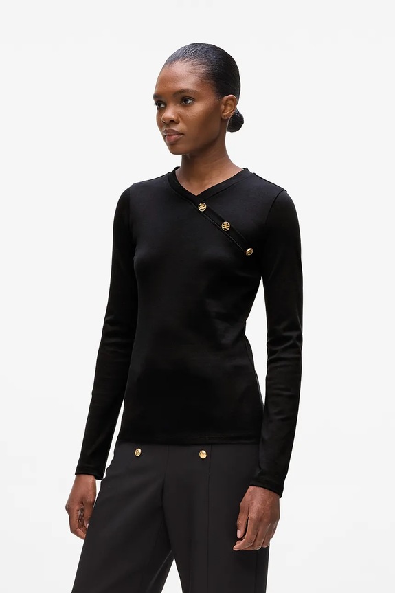 Bavlnené tričko s dlhým rukávom Karl Lagerfeld slim čierna A4W17043