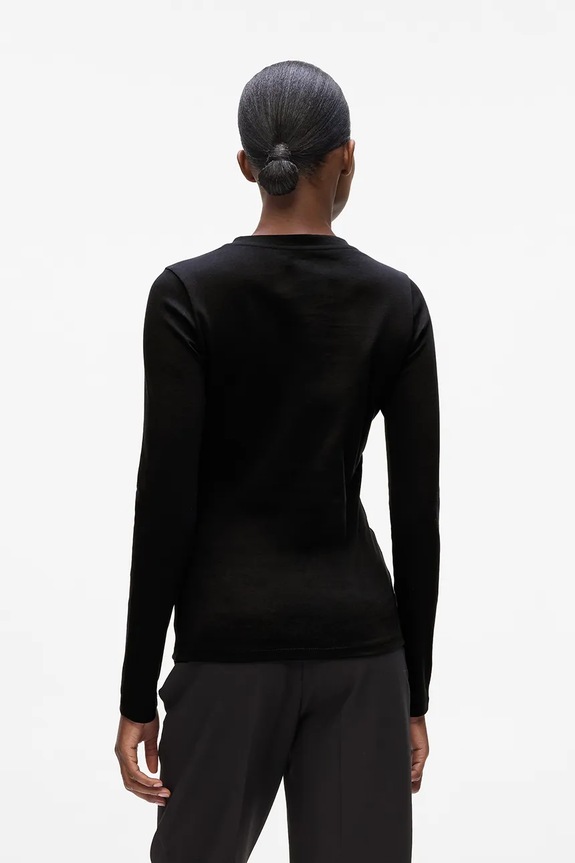 Bavlnené tričko s dlhým rukávom Karl Lagerfeld A4W17043 čierna AW25