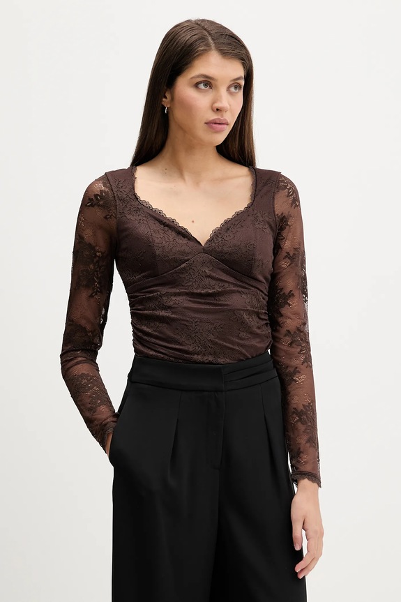 Abercrombie & Fitch bluzka z elastanem brązowy KI139.5872.480