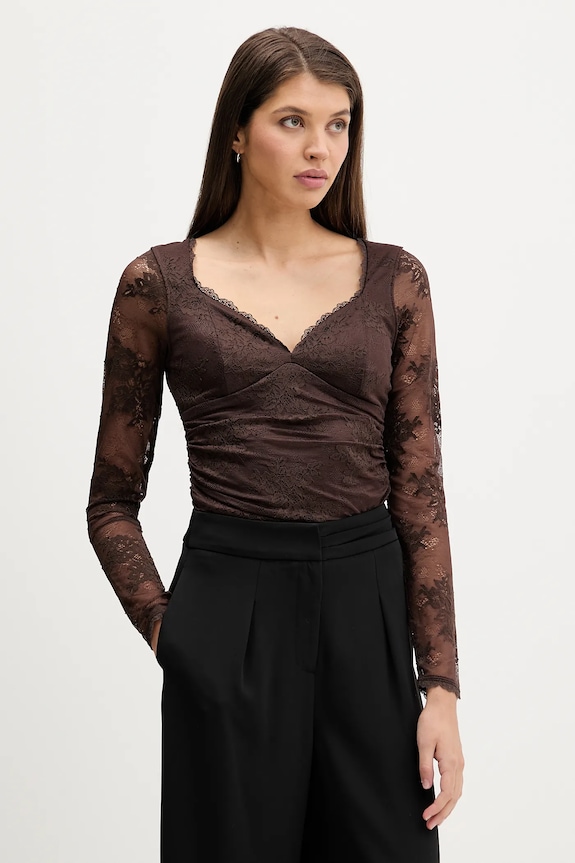 Abercrombie & Fitch bluzka z elastanem brązowy KI139.5872.480