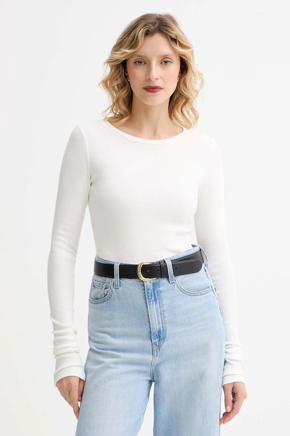 MUUV. longsleeve MUUV. x Answear uni alb LONGSLEEV.SLIMFIT.LINEA