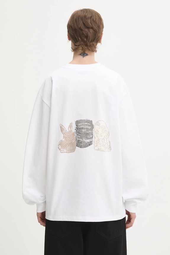 Odzież GANNI longsleeve bawełniany Re-cut Heavy Jersey Animals T4275 biały