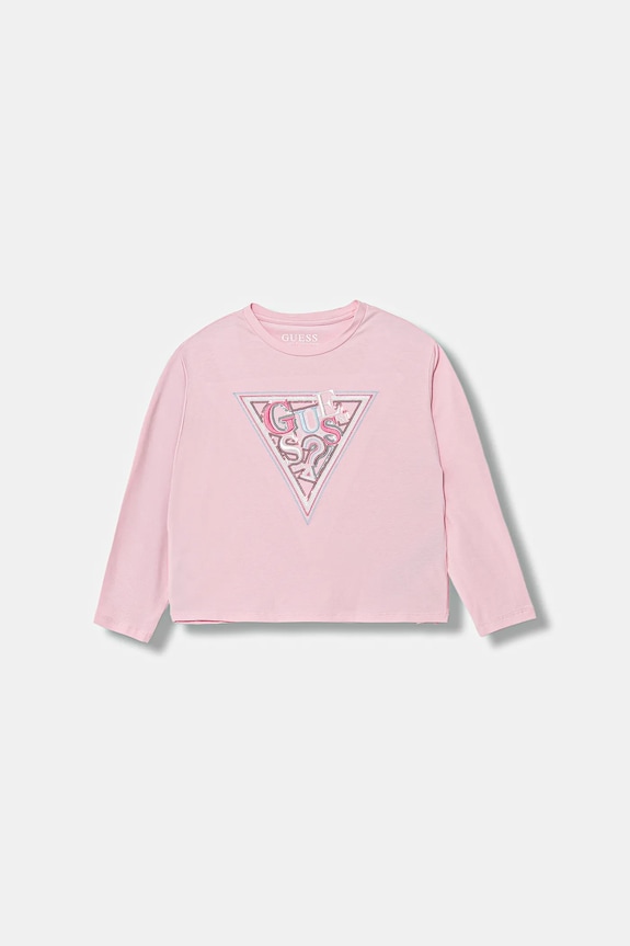 Dječja majica dugih rukava Guess natpis roza J5YI15.K6YW4.9BYA