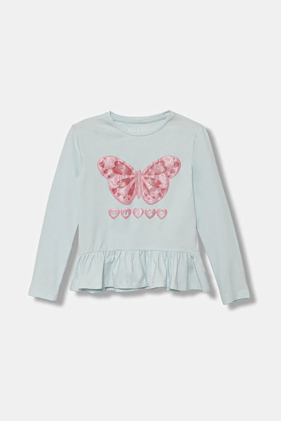 Dječja pamučna majica dugih rukava Guess print plava K5YI08.K6YW4.9BYA