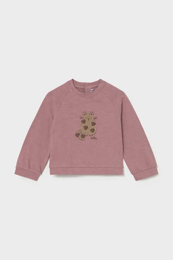 Βαμβακερή μπλούζα με μακριά μανίκια Mayoral στρογγυλό ροζ 2080.4J.Baby.9BYA
