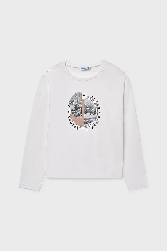 Dječja pamučna majica dugih rukava Mayoral pamuk bijela 7023.8G.Junior.9BYA