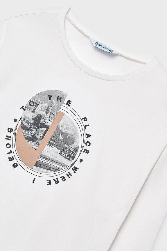 Djevojčice Dječja pamučna majica dugih rukava Mayoral 7023.8G.Junior.9BYA bijela