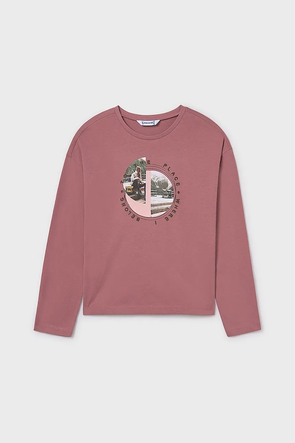 Dječja pamučna majica dugih rukava Mayoral 7023.8G.Junior.9BYA roza AW25