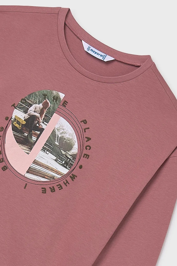 Dječja pamučna majica dugih rukava Mayoral roza 7023.8G.Junior.9BYA