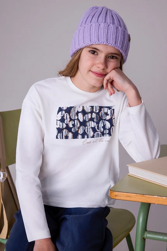 Хлопковый лонгслив Mayoral круглый вырез белый 7024.8G.Junior.9BYA