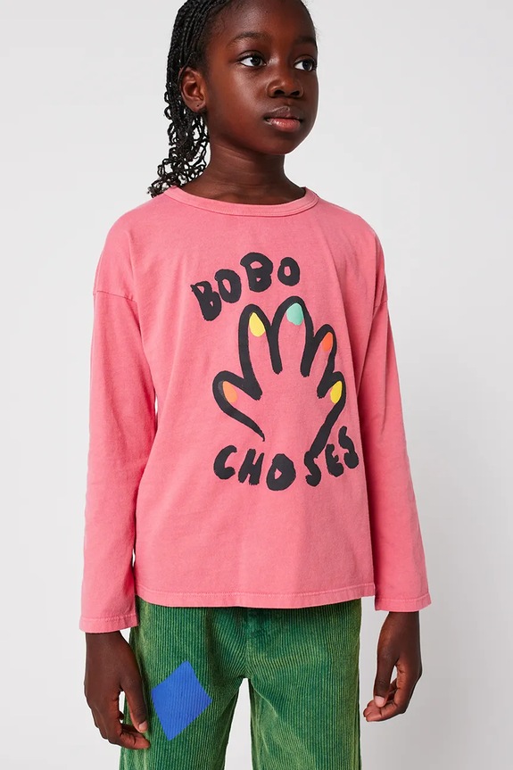 Bobo Choses longsleeve bawełniany dziecięcy High Five nadruk różowy 225AC007