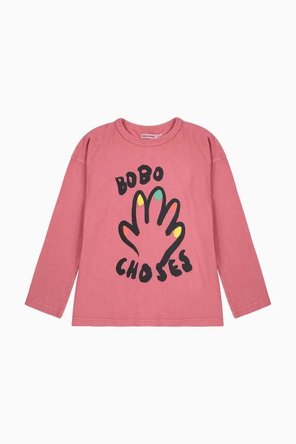 Bobo Choses longsleeve bawełniany dziecięcy High Five 225AC007 różowy AW25