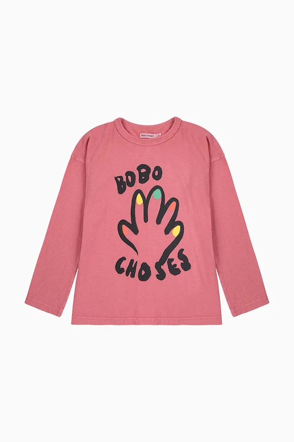 Bobo Choses longsleeve bawełniany dziecięcy High Five 225AC007 różowy AW25