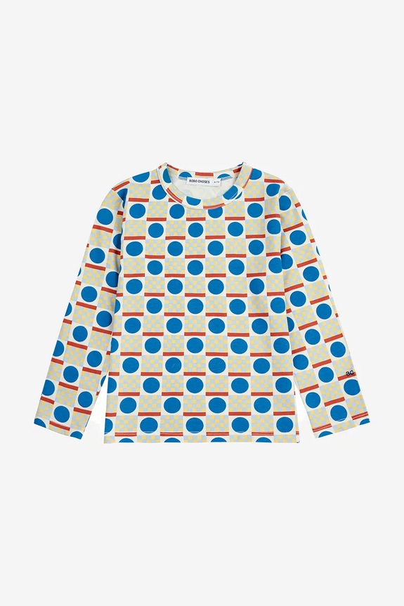 Bobo Choses longsleeve din bumbac pentru copii Geometric Scacs 225AC023 verde AW25