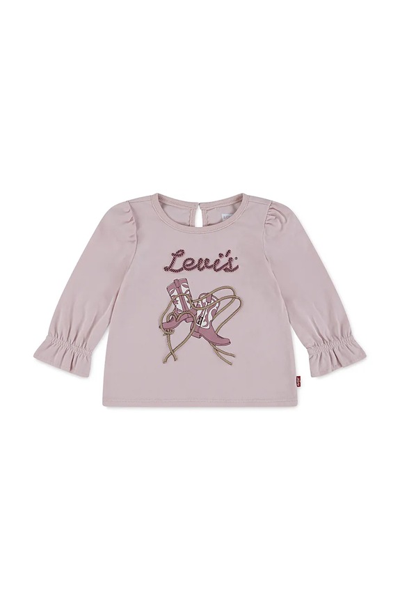 Levi's longsleeve din bumbac pentru bebeluși LS KNOT FRONT KNIT TOP print roz 1EN568