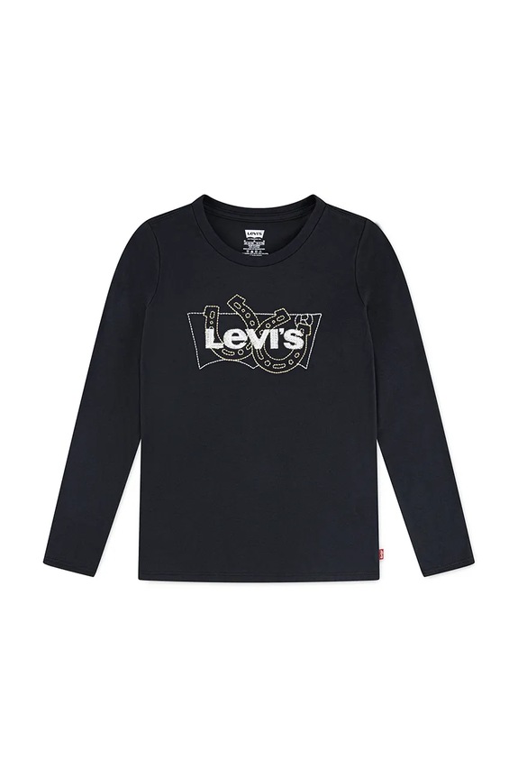 Levi's longsleeve din bumbac pentru copii LS BATWING FILL print negru 3EN576