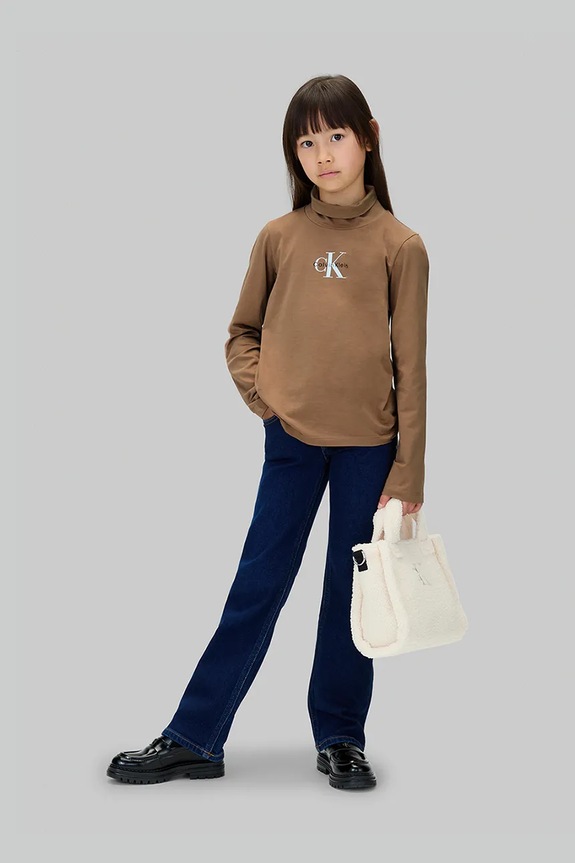 Dievča Detské bavlnené tričko s dlhým rukávom Calvin Klein Jeans IG0IG03044.9BYA hnedá