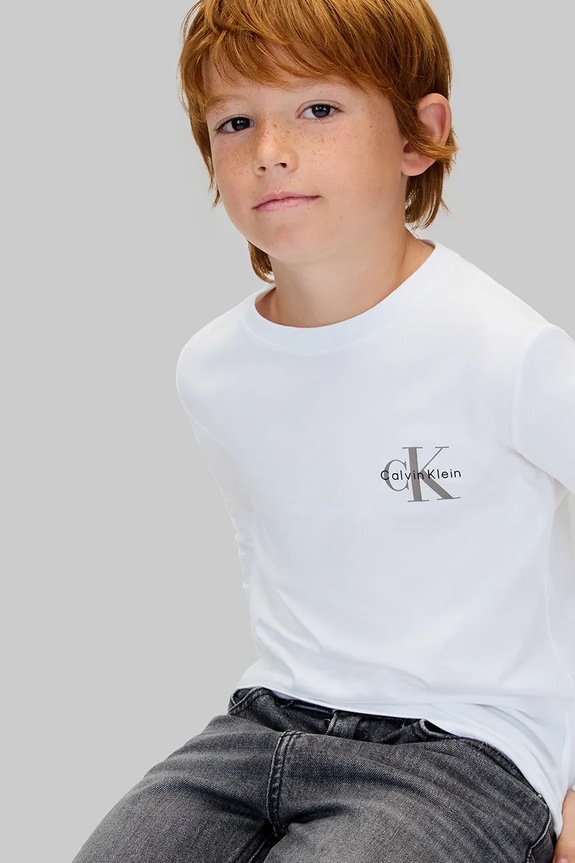 Παιδικό βαμβακερό μακρυμάνικο Calvin Klein Jeans IU0IU00717.104.116.9BYA λευκό