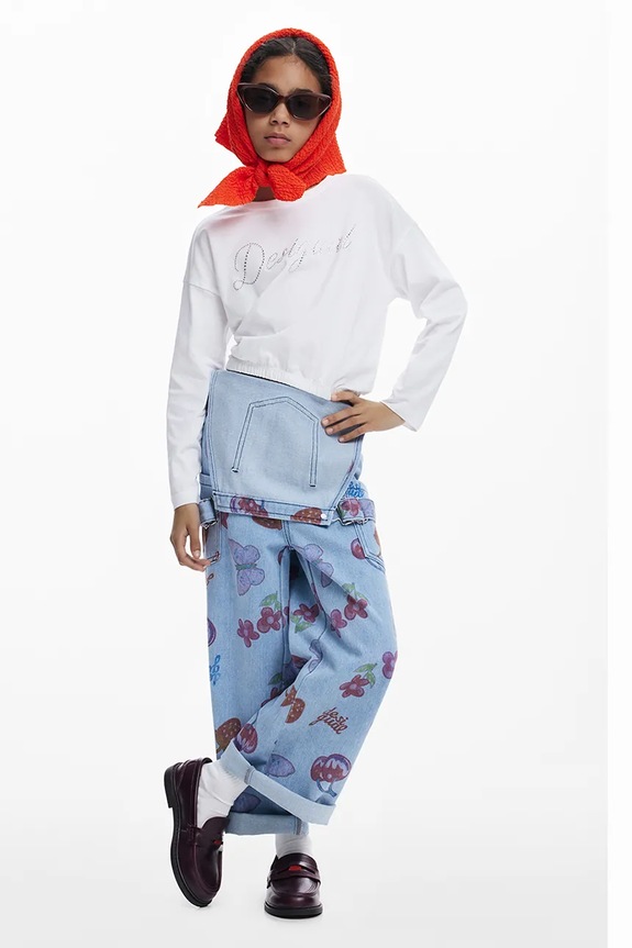 Дитячий бавовняний лонгслів Desigual 25WGTK26 білий