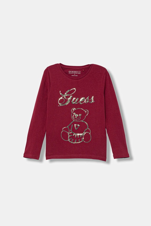 Guess maglietta a maniche lunghe per bambini tessuto elasticizzato granata K5BI03.J1314.9BYA
