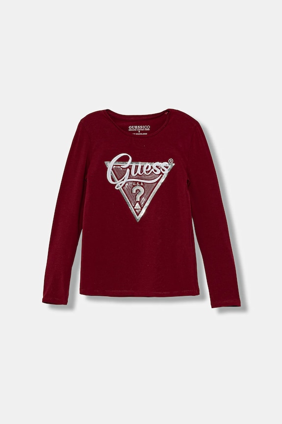 Detské tričko s dlhým rukávom Guess s elastanom burgundské K5BI06.J1314.9BYA