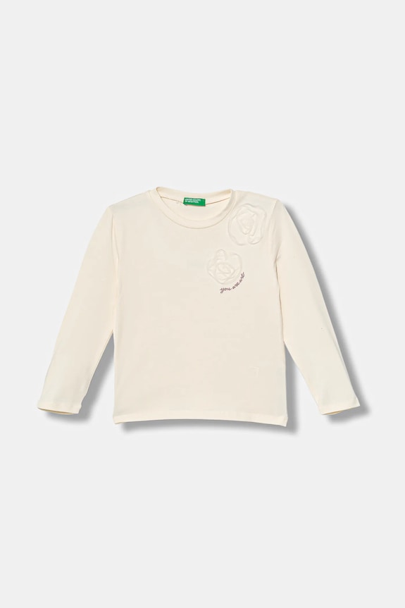 Dječja majica dugih rukava United Colors of Benetton natpis bež 3P4ZG10KP.P.seasonal