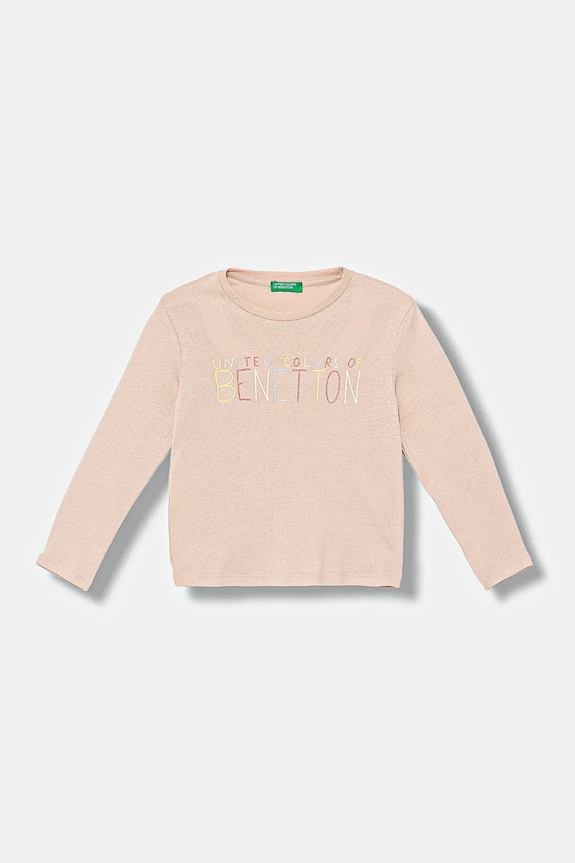 Otroška bombažna majica z dolgimi rokavi United Colors of Benetton Okrogel roza 3I9WG10JS.P.seasonal