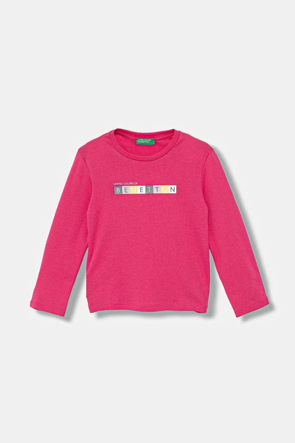 Otroška bombažna majica z dolgimi rokavi United Colors of Benetton Okrogel roza 3I9WG10JS.P.seasonal