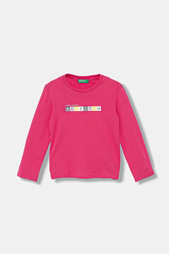 Otroška bombažna majica z dolgimi rokavi United Colors of Benetton Okrogel roza 3I9WG10JS.P.seasonal