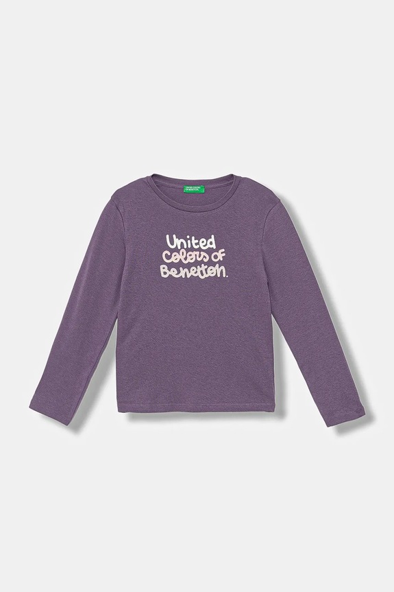 Otroška bombažna majica z dolgimi rokavi United Colors of Benetton Okrogel vijolična 3I9WG10JS.P.seasonal