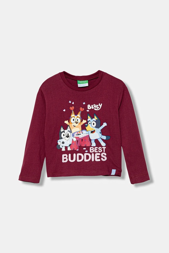 Otroška bombažna majica z dolgimi rokavi United Colors of Benetton Okrogel bordo 3I1XG10KI.P.seasonal