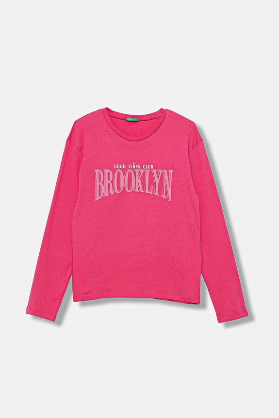 United Colors of Benetton longsleeve din bumbac pentru copii print roz 3JERC10QM.G.seasonal