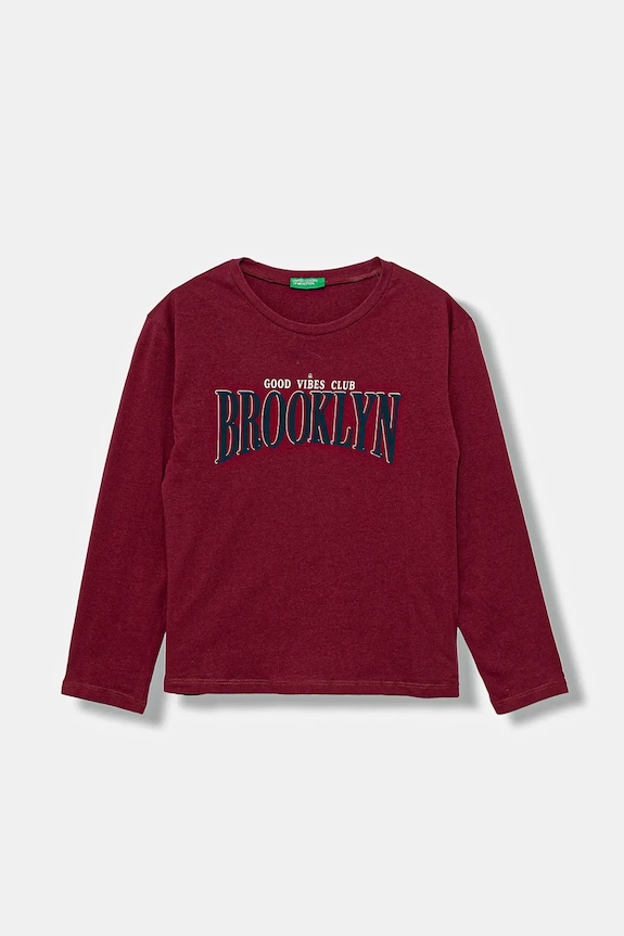 Дитячий бавовняний лонгслів United Colors of Benetton бавовна бордо 3JERC10QM.G.seasonal