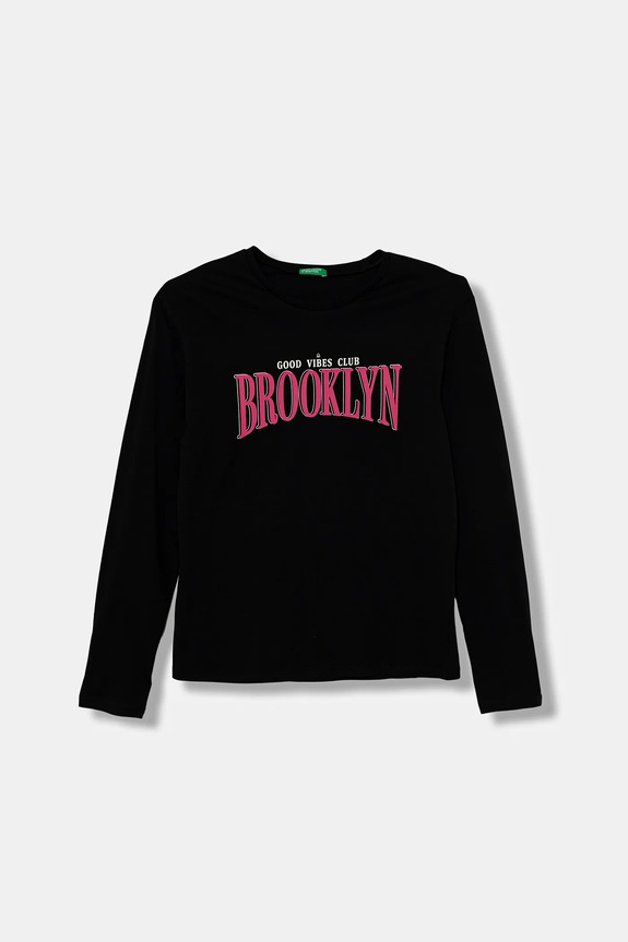 United Colors of Benetton longsleeve din bumbac pentru copii print negru 3JERC10QM.G.seasonal
