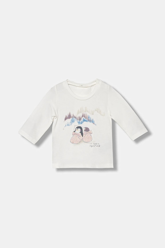 Majica dugih rukava za bebe United Colors of Benetton print bijela 35UKA106S.W.Seasonal