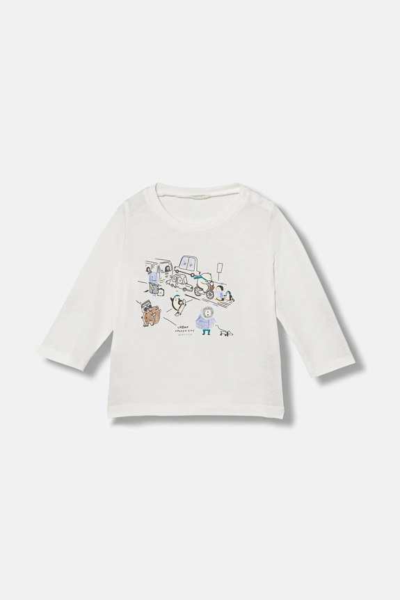 Бебешка памучна блуза с дълъг ръкав United Colors of Benetton памук бял 3ATNA106T.W.Seasonal