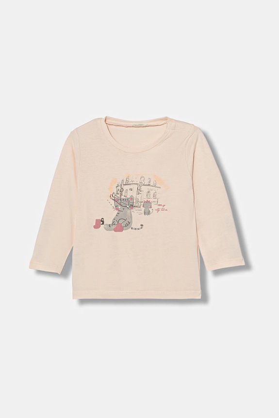 United Colors of Benetton longsleeve din bumbac pentru bebeluși print roz 3ATNA106T.W.Seasonal