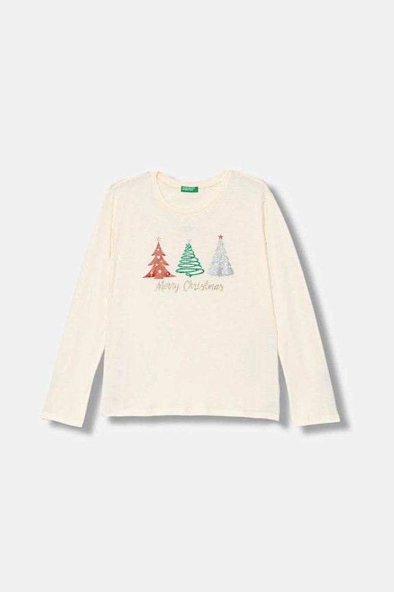 Dječja pamučna majica dugih rukava United Colors of Benetton print bež 3ATNC10RB.G.Seasonal