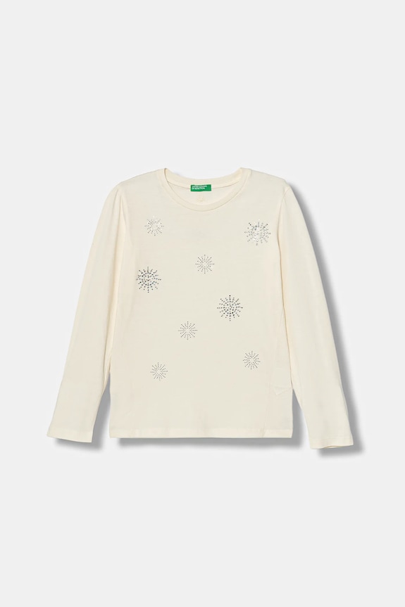United Colors of Benetton longsleeve din bumbac pentru copii imprimeu bej 3ATNC10RF.G.Seasonal