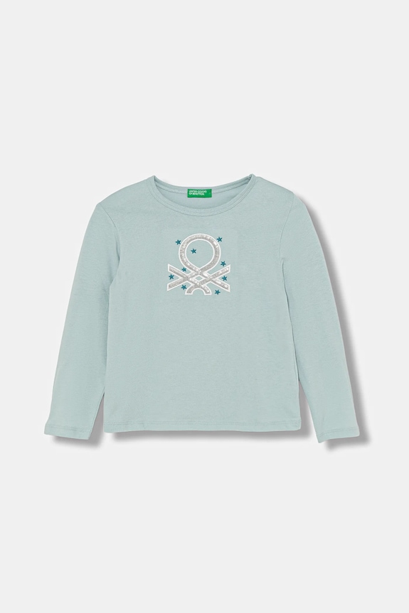 United Colors of Benetton longsleeve din bumbac pentru copii imprimeu turcoaz 3ATNG10KZ.P.Seasonal