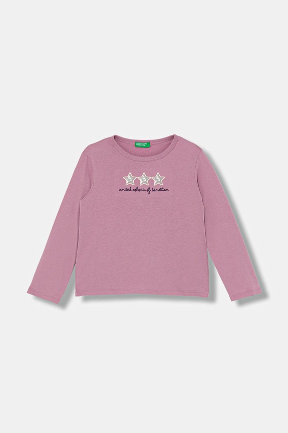 United Colors of Benetton longsleeve din bumbac pentru copii imprimeu roz 3ATNG10KZ.P.Seasonal