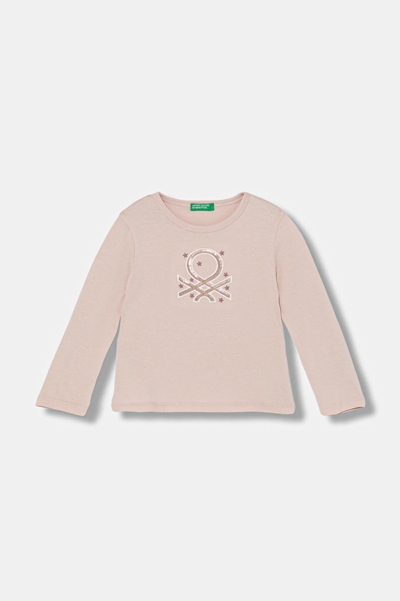 Дитячий бавовняний лонгслів United Colors of Benetton аплікація рожевий 3ATNG10KZ.P.Seasonal