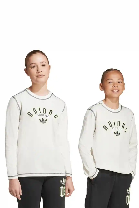 adidas Originals longsleeve din bumbac pentru copii imprimeu alb JX5271