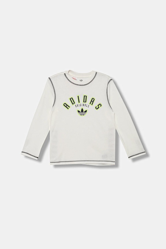 adidas Originals longsleeve din bumbac pentru copii JX5271 alb AW25