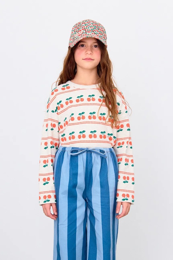 Tinycottons longsleeve in cotone bambino/a CHERRY PATTERN RIB TEE tessuto elasticizzato bianco AW25.219