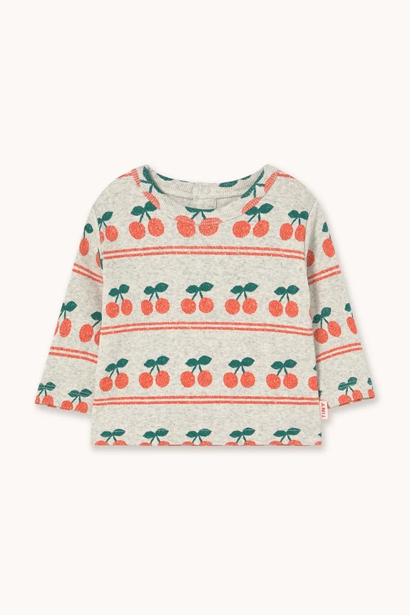 Otroška bombažna majica z dolgimi rokavi Tinycottons CHERRY PATTERN RIB BABY TEE Z elastanom siva AW25.221